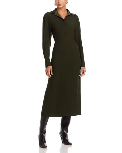 Victoria Beckham Long Sleeve Polo Collar Dress In Green