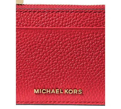 Michael Kors Jet Set Leather Zip Key Card Case In Red
