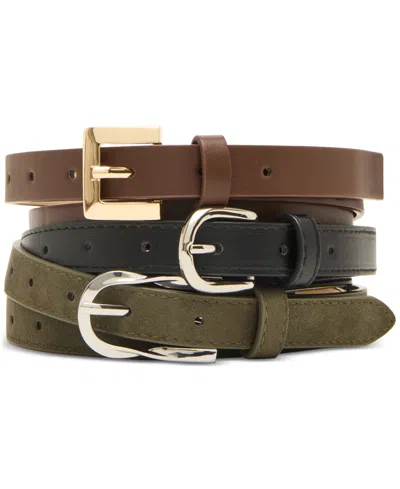 Steve Madden 0.78" Mixed Faux-leather Belts, Set Of 3 In Multi