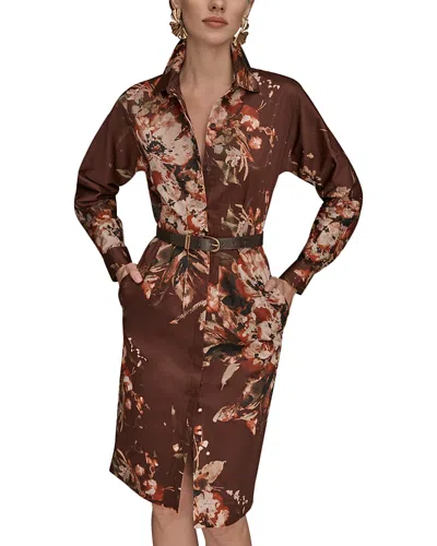 Donna Karan Belted Shirtdress In Brown