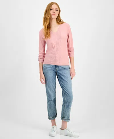 Nautica Jeans Women's Cotton V-neck Textured Sweater In Pink
