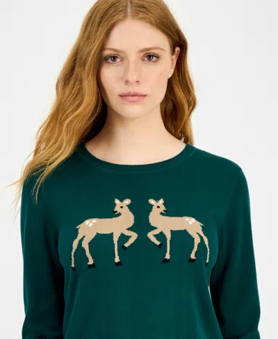 Nautica Jeans Women's Cotton Deer-graphic Sweater In Green