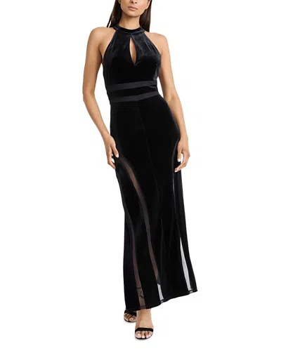Donna Morgan Stretch Velvet Keyhole Cutout Dress In Black