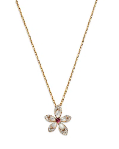 Roberto Coin 18k Rose Gold Tiare Mother Of Pearl, Rubellite, & Diamond Flower Pendant Necklace, 16-18 In Gold