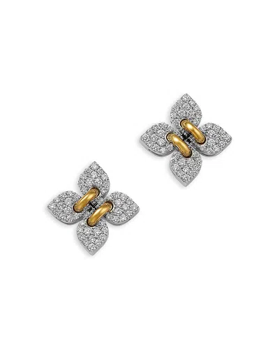 Roberto Coin 18k Yellow & White Gold Love In Verona Diamond Filo Stud Earrings In Silver