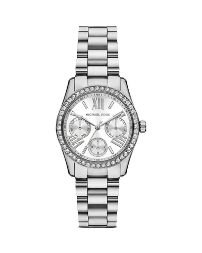 Michael Kors Mini Lexington Pavé Silver-tone Watch In Silver