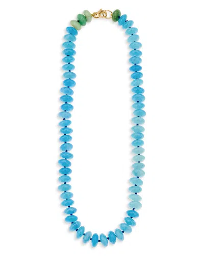 Adina Reyter 9k Yellow Gold Green Aventurine & Blue Quartz Collar Necklace In Blue