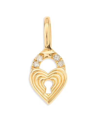 Adina Reyter 9k Yellow Gold Diamond Heart Padlock Mini Charm Pendant In Gold
