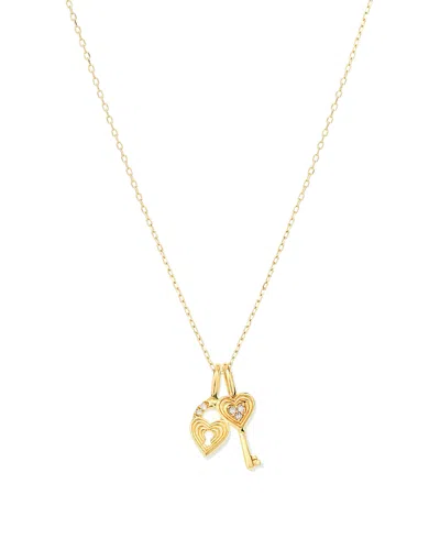 Adina Reyter 9k &14k Yellow Gold Diamond Heart Key & Padlock Groovy Pendant Necklace, 16-17 In Gold