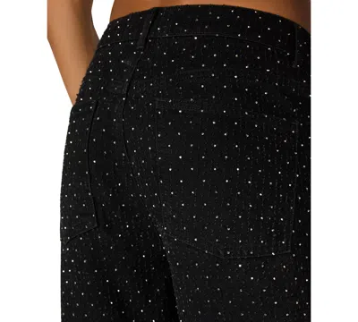 Steve Madden Avaline Crystal Embellished High Waist Relaxed Straight Leg Jeans In Black