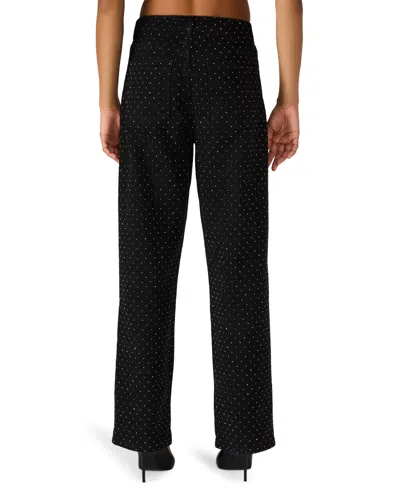 Steve Madden Avaline Crystal Embellished High Waist Relaxed Straight Leg Jeans In Black