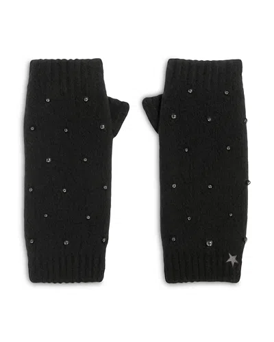 Jocelyn Crystal Bead Faux Fur Lined Fingerless Mittens In Black