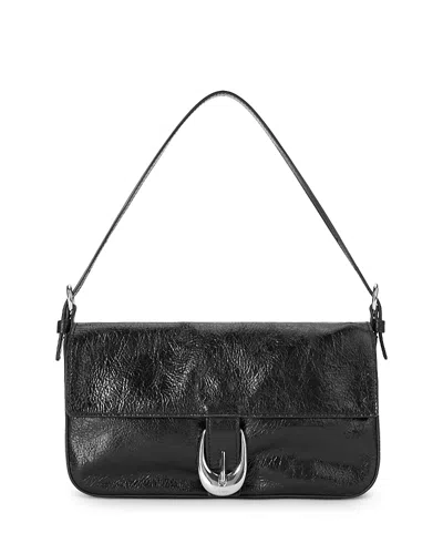 Staud Harlow Crinkled Leather Shoulder Bag In Black