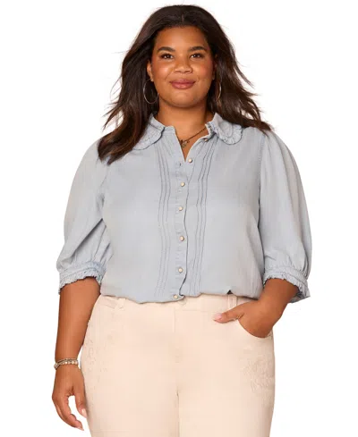 Democracy Womens Ruffle Trim Collar Button Front Top Ps Xl In Multi