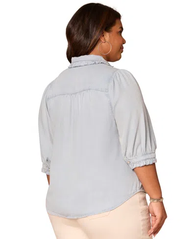 Democracy Womens Ruffle Trim Collar Button Front Top Ps Xl In Multi