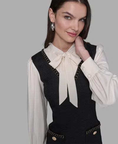 Karl Lagerfeld Women's Silky Crepe Contrast Bow A-line Dress In Black