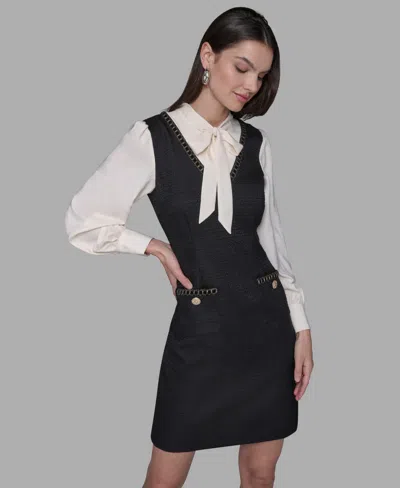 Karl Lagerfeld Women's Silky Crepe Contrast Bow A-line Dress In Black