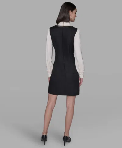 Karl Lagerfeld Women's Silky Crepe Contrast Bow A-line Dress In Black