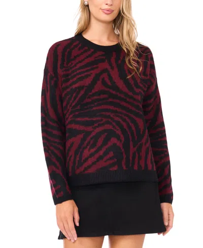 Vince Camuto Women's Zebra Jacquard Long Sleeves Sweater In Burgundy