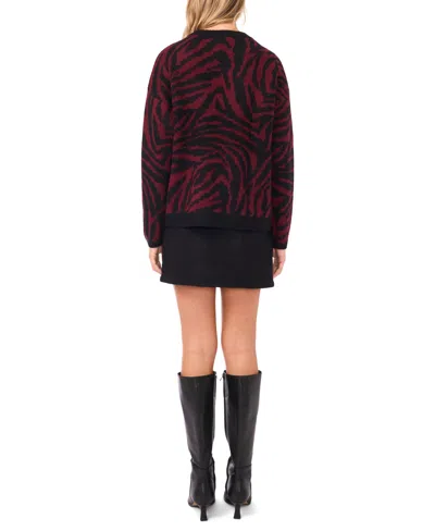 Vince Camuto Women's Zebra Jacquard Long Sleeves Sweater In Burgundy