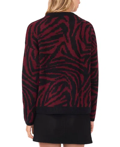 Vince Camuto Women's Zebra Jacquard Long Sleeves Sweater In Burgundy