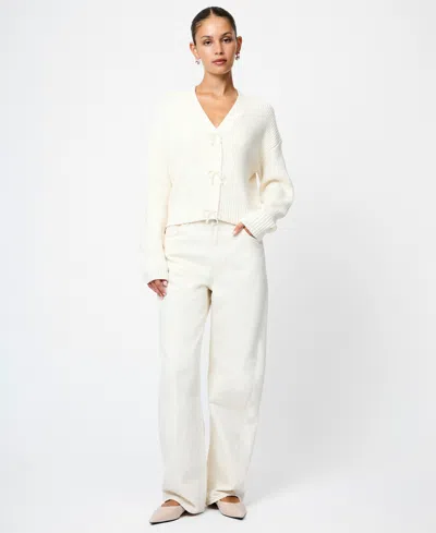 French Connection Embellished Baby Soft Knit Cardigan Sweater In White