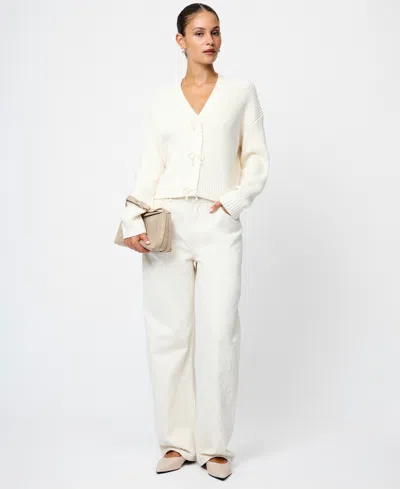 French Connection Embellished Baby Soft Knit Cardigan Sweater In White