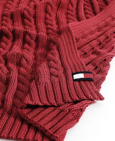 Tommy Hilfiger Cable Knit Solid Throw In Red