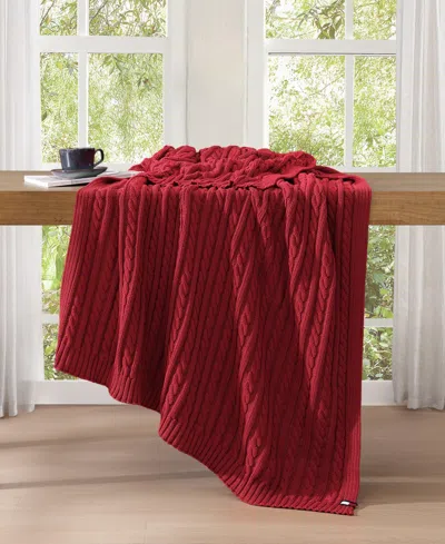 Tommy Hilfiger Cable Knit Solid Throw In Red