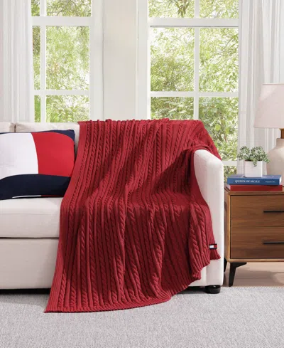 Tommy Hilfiger Cable Knit Solid Throw In Red