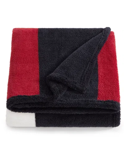 Tommy Hilfiger Iconic Flag Sherpa Throw Blanket, 70" X 50" In Multi