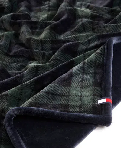 Tommy Hilfiger Printed Plush Plaid Throw Blanket, 70" X 50" In Blue
