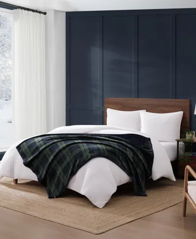 Tommy Hilfiger Printed Plush Plaid Throw Blanket, 70" X 50" In Blue