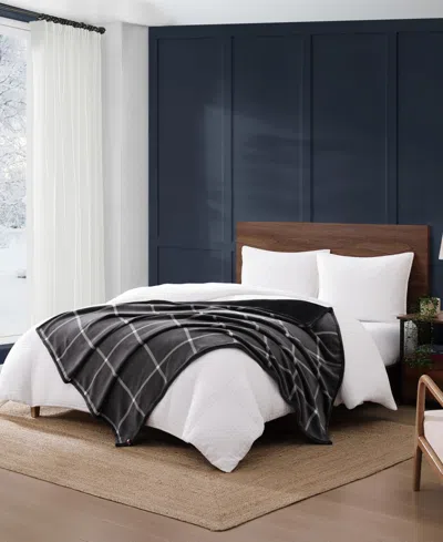 Tommy Hilfiger Printed Plush Plaid Throw Blanket, 70" X 50" In Gray