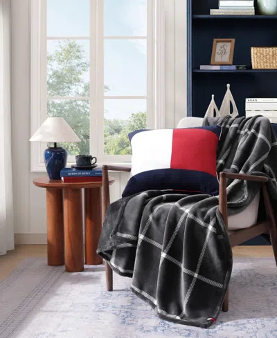 Tommy Hilfiger Printed Plush Plaid Throw Blanket, 70" X 50" In Gray