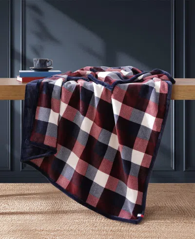 Tommy Hilfiger Printed Plush Plaid Throw Blanket, 70" X 50" In Multi