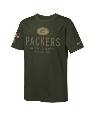 Nike Big Boys And Girls Olive Green Bay Packers 2025 Salute To Service Sideline Dri-fit T-shirt In Green