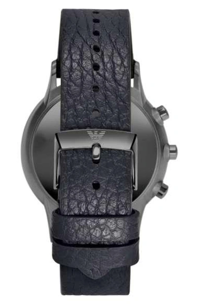 Shop Emporio Armani Leather Strap Hybrid Smart Watch, 43mm In Black/ Blue