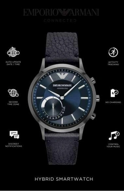 Shop Emporio Armani Leather Strap Hybrid Smart Watch, 43mm In Black/ Blue