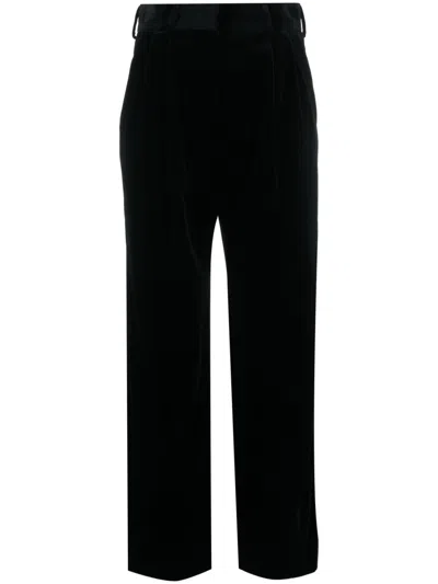 Blazé Milano Velvet Pleated Trousers With Belt Loops In Black