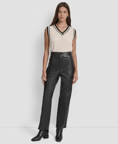 Dkny Jeans Faux Leather High Waist Pants In Black