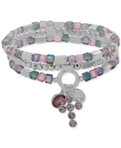 Nine West 3-pc. Set Crystal Cross Mixed Bead Stretch Bracelets In Multi