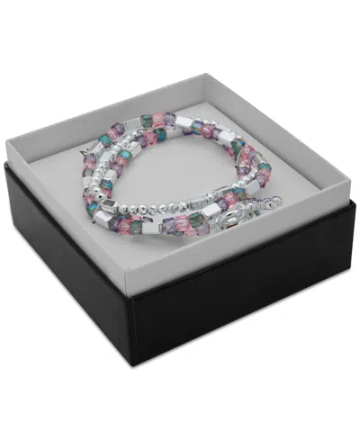 Nine West 3-pc. Set Crystal Cross Mixed Bead Stretch Bracelets In Multi