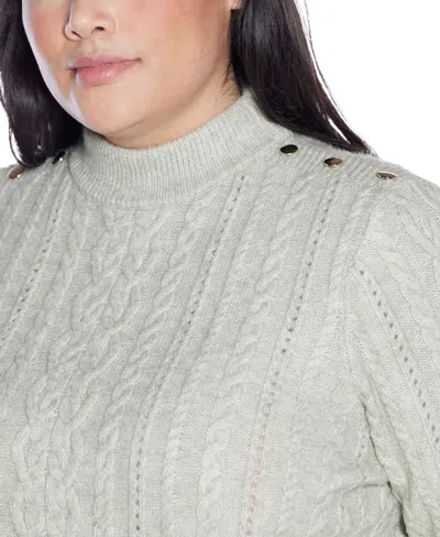 Belldini Plus Size Black Label Chiffon-hem Cable Sweater In Green