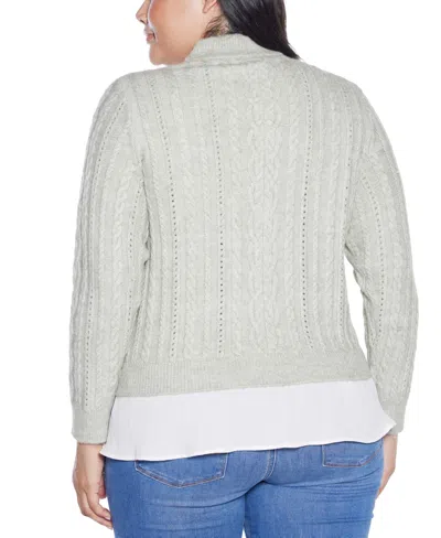 Belldini Plus Size Black Label Chiffon-hem Cable Sweater In Green