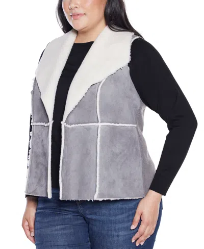 Belldini Women's Black Label Sherpa-trim Sweater Vest In Gray