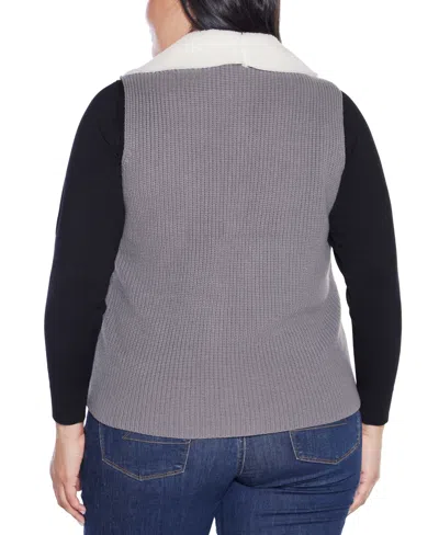 Belldini Women's Black Label Sherpa-trim Sweater Vest In Gray