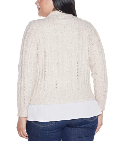Belldini Plus Size Black Label Chiffon-hem Cable Sweater In Neutral