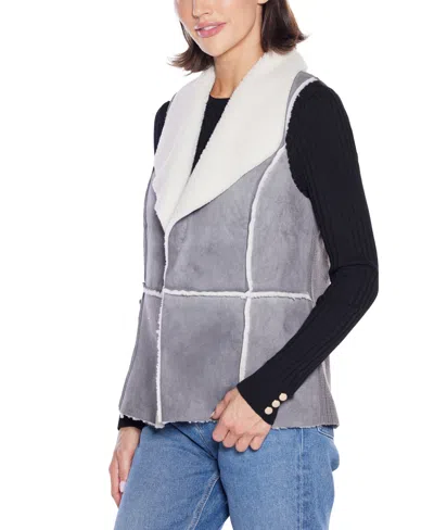 Belldini Women's Black Label Sherpa-trim Sweater Vest In Gray