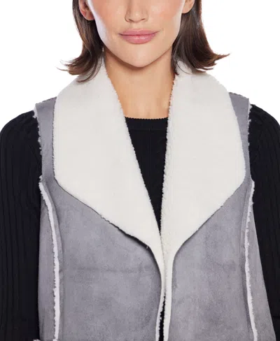 Belldini Women's Black Label Sherpa-trim Sweater Vest In Gray